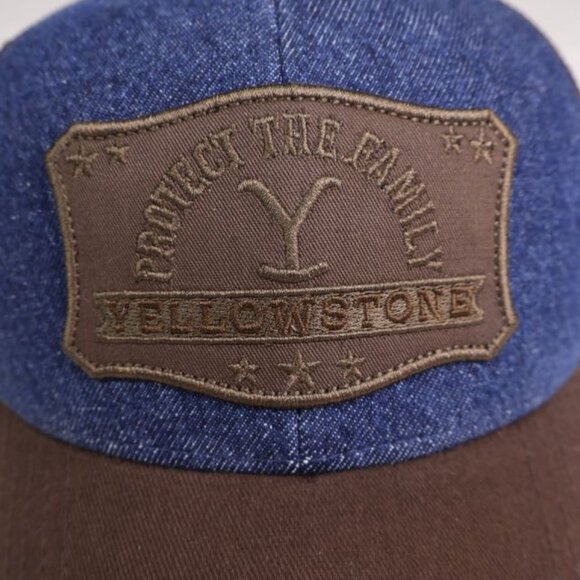 Yellowstone TV Show Hat Protect the Family Denim Mesh Trucker - Picture 2 of 8
